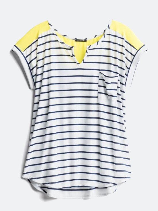 Papermoon Tops - Papermoon | Colorblock Knit Top | Striped | White Blue Yellow | 1X